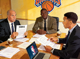 NBA球队管理层与球员经纪人商谈交易事宜的示意图片
